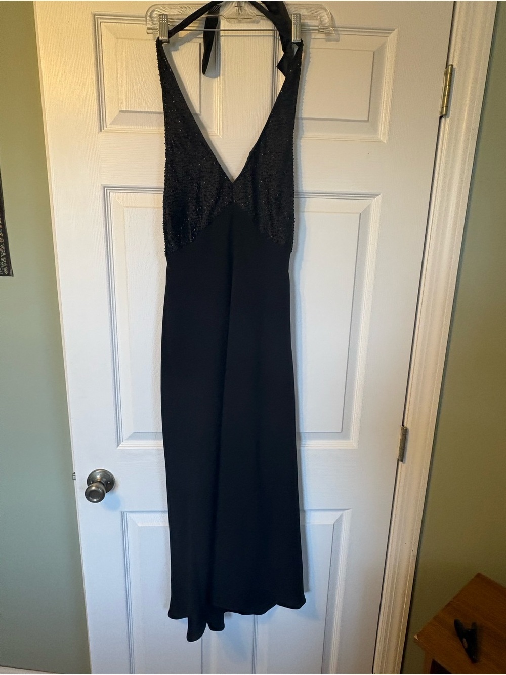 Jones New York Black Beaded Halter-Style Cocktail Dress.